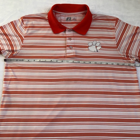 Russell Athletic Clemson Tigers Polo Men’s Size Large Orange & White Striped - Picture 4 of 9